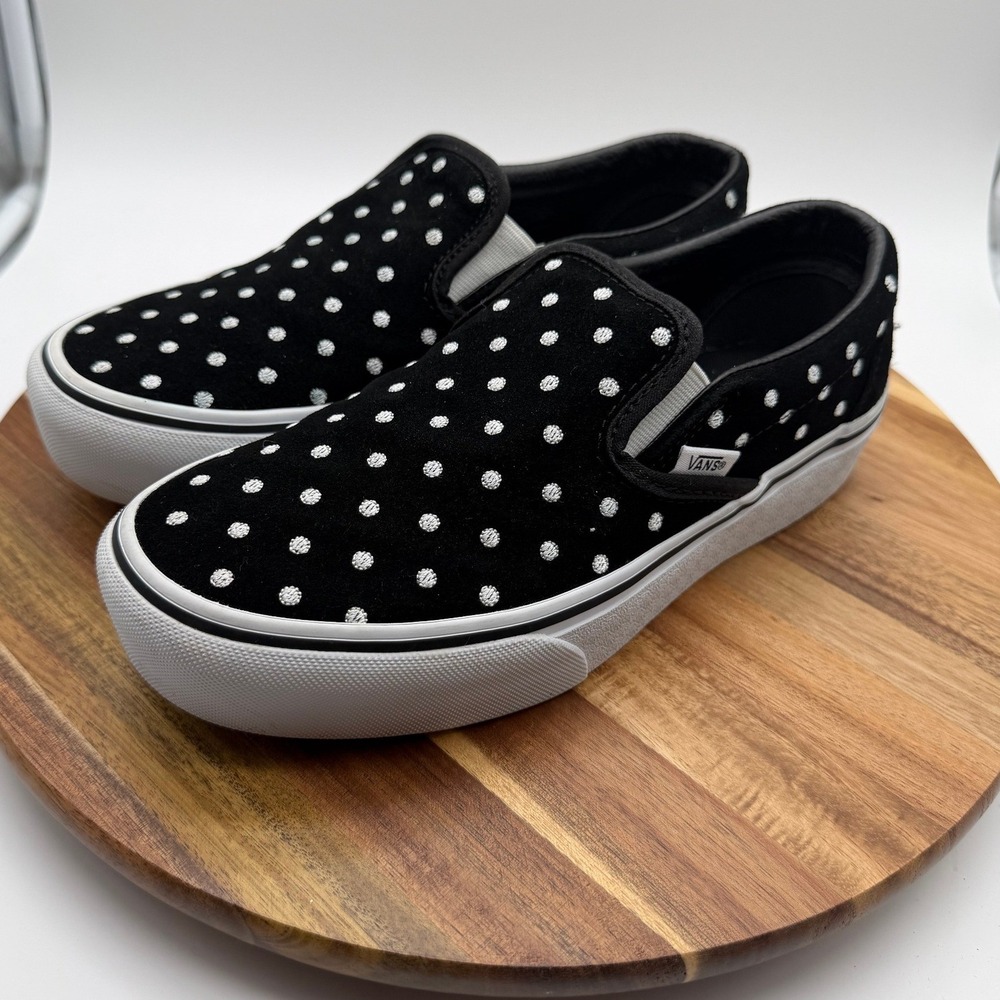 Vans Classic Slip-On Men's 5 1/2/Women's 7 Black Suede Polka Dot Sneakers 0768